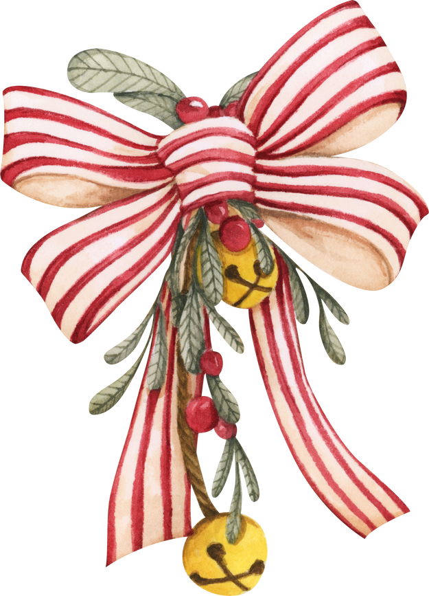 Christmas bow. Watercolor illustration.